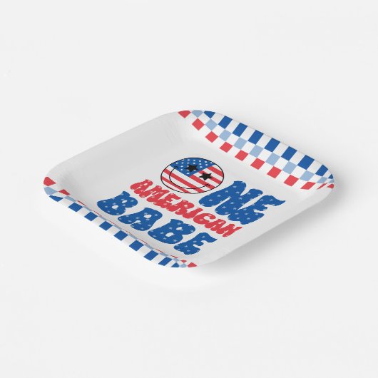 Één Amerikaanse Babe 4th van Juli Zomer 1e Verjaar Papieren Bordje (Gebogen)