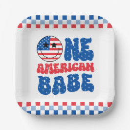 Één Amerikaanse Babe 4th van Juli Zomer 1e Verjaar Papieren Bordje