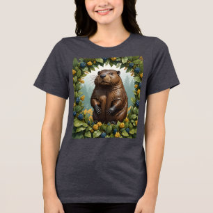 Een Amerikaanse Bever Omringd Door Oregon-Druif Tri-Blend Shirt