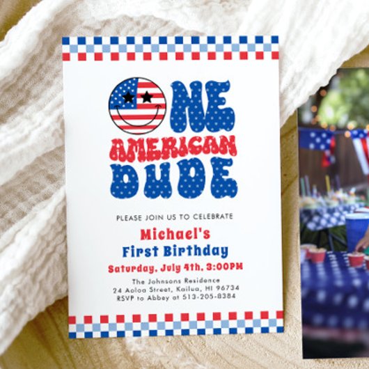 Een Amerikaanse Dude 4 juli Eerste Verjaardag Kaart