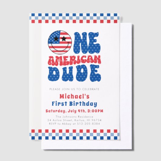 Een Amerikaanse Dude 4 juli Eerste Verjaardag Vellum Uitnodigingen (Offset)