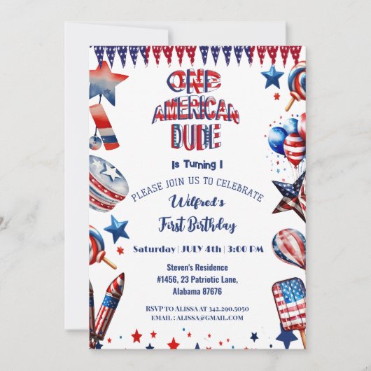 Een Amerikaanse Dude 4 juli Rood Wit Blauw Verjaar Kaart (Voorkant)