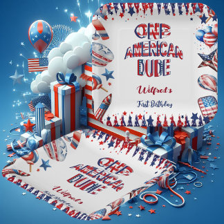 Een Amerikaanse Dude 4 juli Rood Wit Blauw Verjaar Papieren Bordje