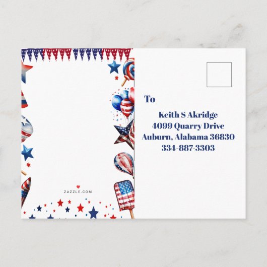 Een Amerikaanse Dude 4 juli Rood Wit Blauw Verjaar Uitnodiging Briefkaart (Achterkant)