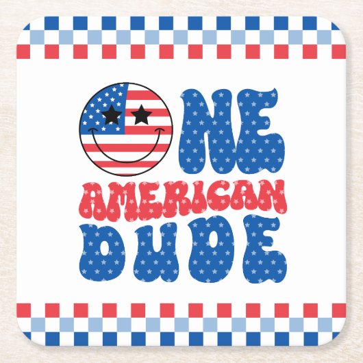 Een Amerikaanse Dude 4th van 1 juli Verjaardag Kartonnen Onderzetters (Voorkant)