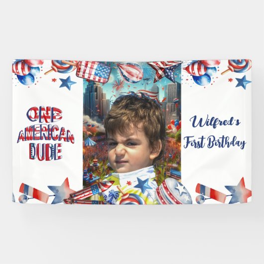 Een Amerikaanse Dude Rood Wit Blauw Verjaardag Fot Spandoek (Horizontaal)