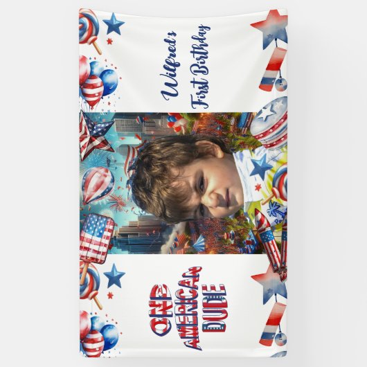 Een Amerikaanse Dude Rood Wit Blauw Verjaardag Fot Spandoek (Verticaal)