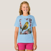 Een Amerikaanse goudvink omringd door Rhododendron T-shirt (Voorkant volledig)