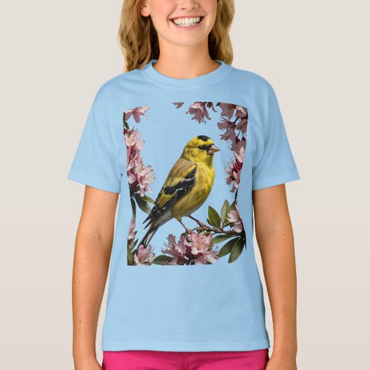 Een Amerikaanse goudvink omringd door Rhododendron T-shirt (Voorkant)