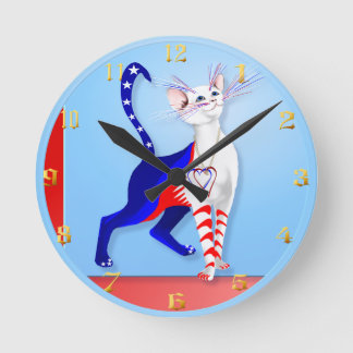 Een Amerikaanse kat-muurklok Ronde Klok