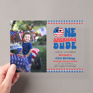 Een Amerikaanse Kerel 4 Juli Foto Eerste Verjaarda Acryl Uitnodigingen