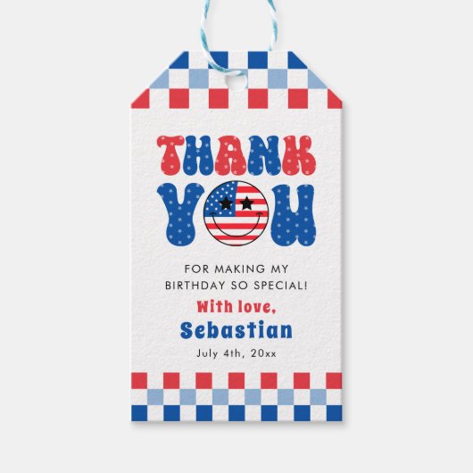 Een Amerikaanse vent 4 juli eerste verjaardag Cadeaulabel (Voorkant)