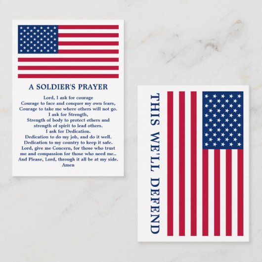 Een Amerikaanse Vlaggenlegering van Soldaat's gebe Visitekaartje (Voorkant / Achterkant)