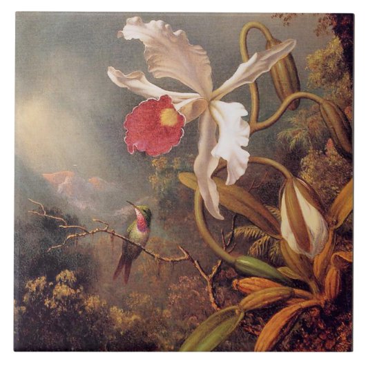 Een Amethyst Hummingbird met een White Orchid Tegeltje (Voorkant)