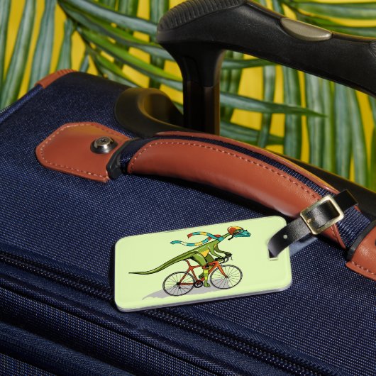 Een Anabisetia dinosaurus op de fiets. Bagagelabel (Voorkant Insitu 3)