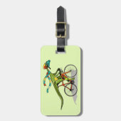 Een Anabisetia dinosaurus op de fiets. Bagagelabel (Voorkant verticaal)