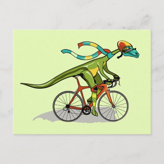 Een Anabisetia dinosaurus op de fiets. Briefkaart (Voorkant)