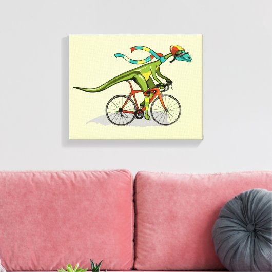 Een Anabisetia dinosaurus op de fiets. Canvas Afdruk (Insitu (Woonkamer))