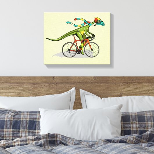Een Anabisetia dinosaurus op de fiets. Canvas Afdruk (Insitu (Slaapkamer))