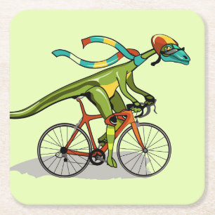 Een Anabisetia dinosaurus op de fiets. Kartonnen Onderzetters