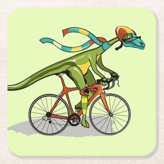 Een Anabisetia dinosaurus op de fiets. Kartonnen Onderzetters (Voorkant)