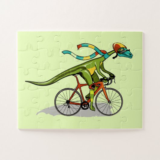 Een Anabisetia dinosaurus op de fiets. Legpuzzel (Horizontaal)