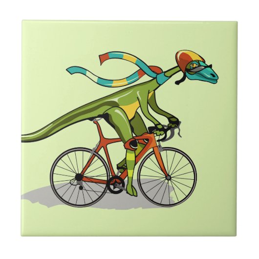Een Anabisetia dinosaurus op de fiets. Tegeltje (Voorkant)