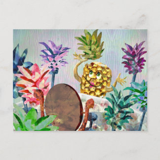 Een ananas staat voor moeilijke keuzes in een pet- briefkaart