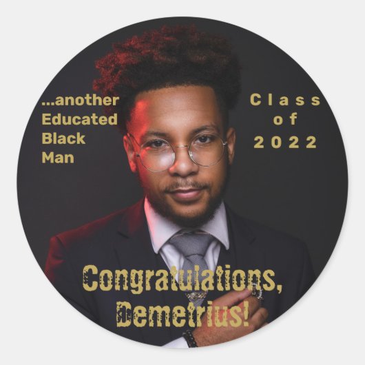 Een ander opgeleid zwart Man 2022 Afstuderen Foto Ronde Sticker (Voorkant)