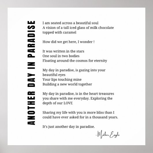 Een andere dag in het paradijs gedicht zwart witte poster (Voorkant)