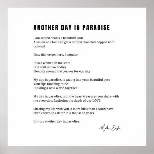 Een andere dag in het paradijs gedicht zwart witte poster (Voorkant)