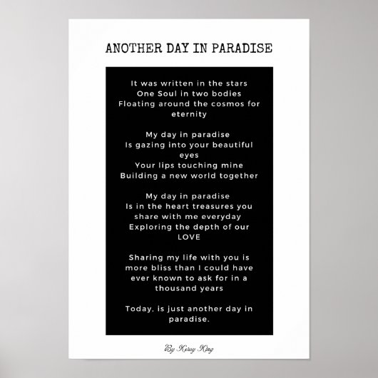 Een andere dag in het paradijs liefde gedicht muur poster (Voorkant)