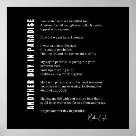 Een andere dag in het paradijs liefde gedicht muur poster (Voorkant)