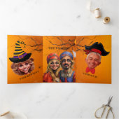 Een angstaanjagend Venetiaans Halloween-karikatuur Drieluik Uitnodiging (Binnen)