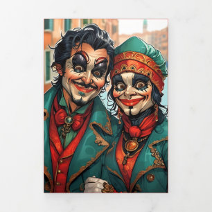 Een angstaanjagend Venetiaans Halloween-karikatuur Drieluik Uitnodiging