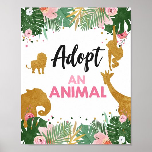 Een 'Animal Safari'-Oerwoud 'Girl Pink' goedkeuren Poster (Voorkant)