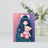 Een Anime Girl met een Teddy Bear, Postkruising Briefkaart (Staand voorkant)