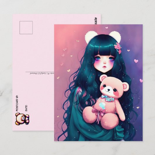 Een Anime Girl met een Teddy Bear, Postkruising Briefkaart (Voorkant / Achterkant)