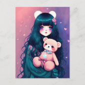 Een Anime Girl met een Teddy Bear, Postkruising Briefkaart (Voorkant)