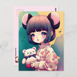 Een Anime Girl met een Teddy Bear, Postkruising Briefkaart