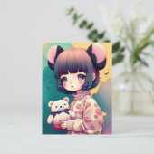 Een Anime Girl met een Teddy Bear, Postkruising Briefkaart (Staand voorkant)