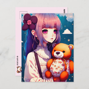 Een Anime Girl met een Teddy Bear, Postkruising Briefkaart