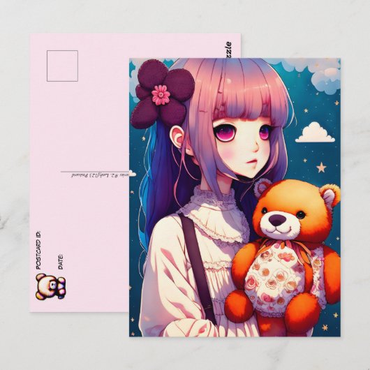Een Anime Girl met een Teddy Bear, Postkruising Briefkaart (Voorkant / Achterkant)