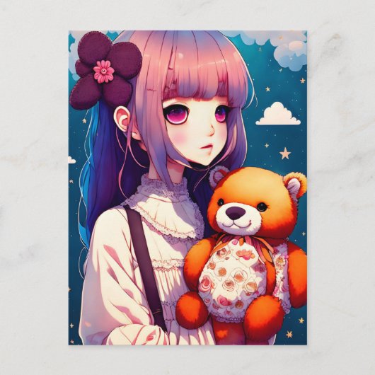 Een Anime Girl met een Teddy Bear, Postkruising Briefkaart (Voorkant)