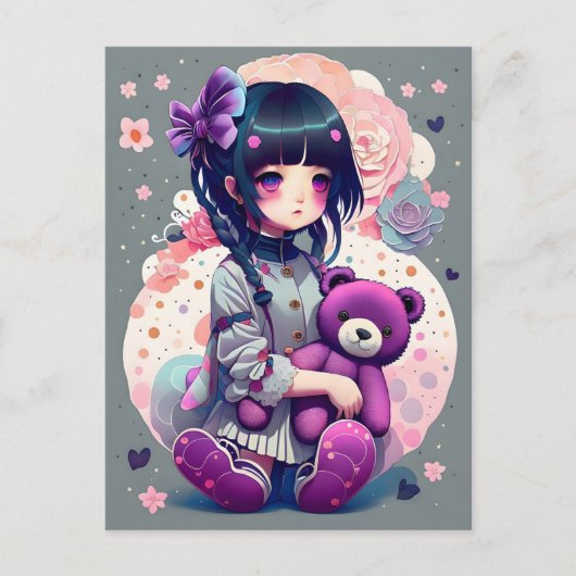 Een Anime Girl met een Teddy Bear, Postkruising Briefkaart (Voorkant)