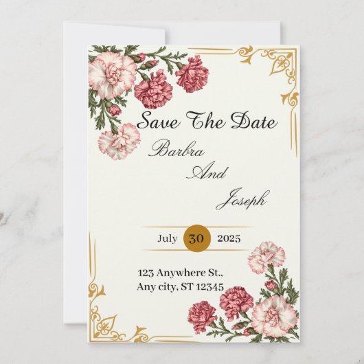 Een anjer van liefde save the date (Voorkant)