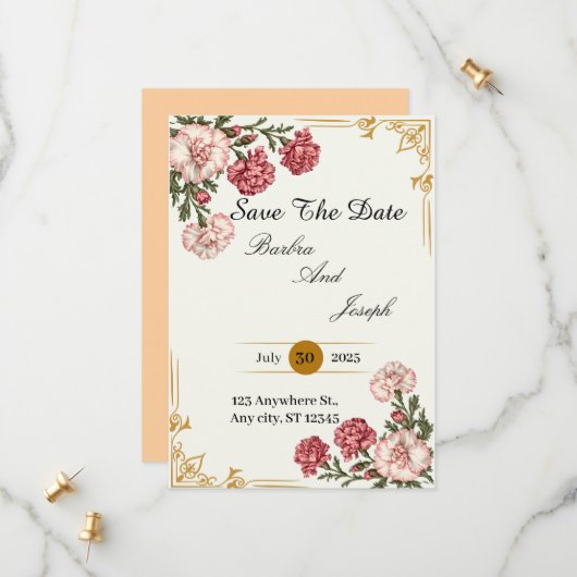 Een anjer van liefde save the date (Voorkant / Achterkant in situ)