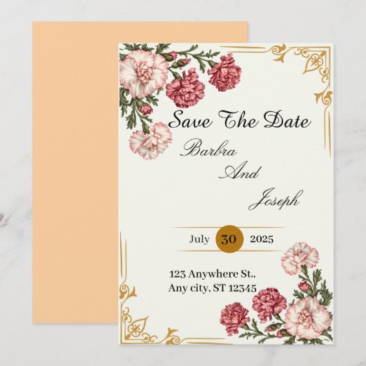 Een anjer van liefde save the date (Voorkant / Achterkant)