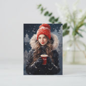 Een ansichtkaart voor winter- en koffieliefhebbers briefkaart (Staand voorkant)