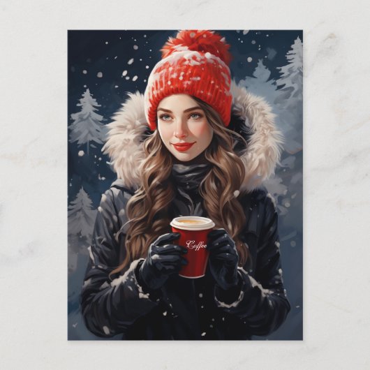 Een ansichtkaart voor winter- en koffieliefhebbers briefkaart (Voorkant)